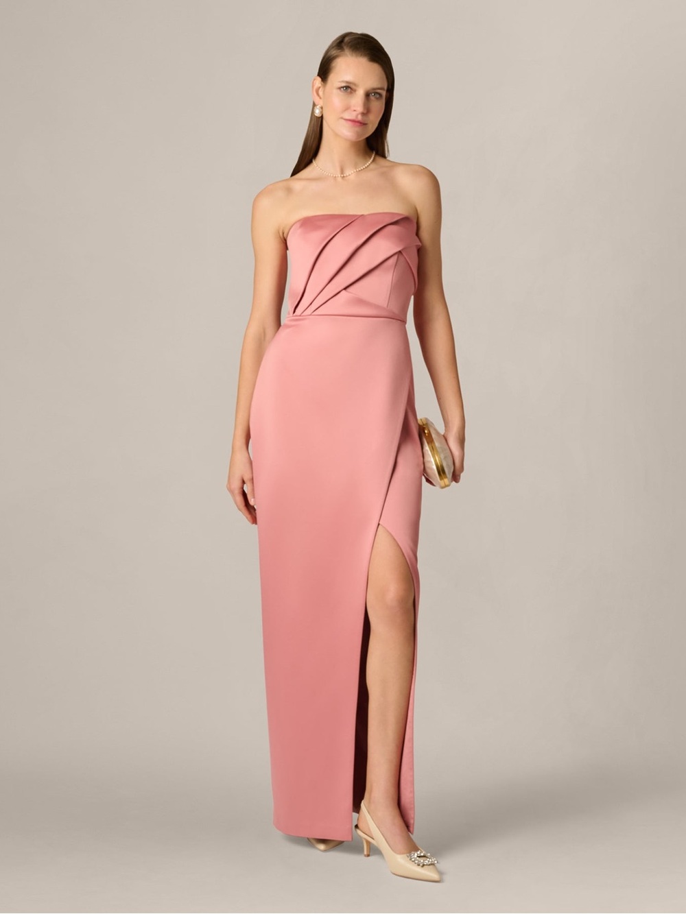 Aidan Mattox Strapless Duchess Satin Pleated Gown In Rose